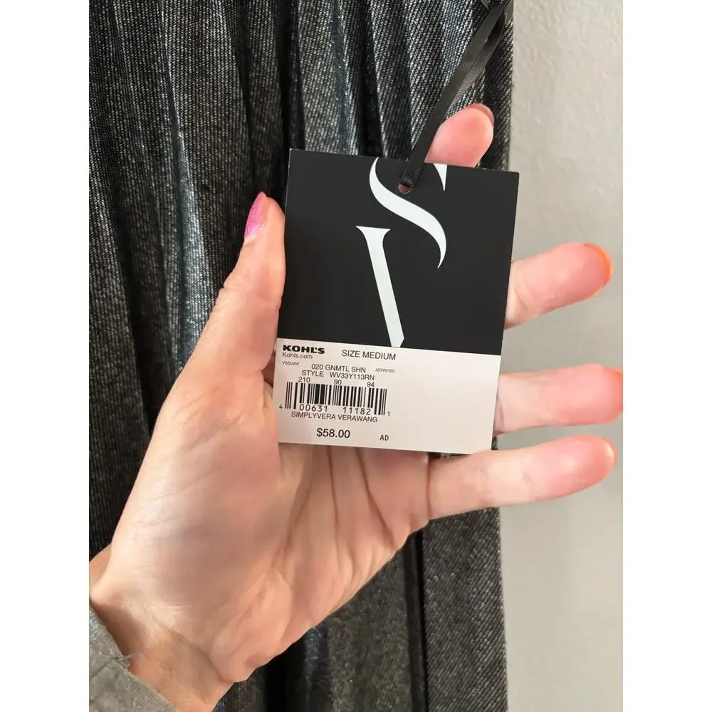 Simply Vera Wang Womens Pleated Midi Skirt Size Medium Metallic Gray NWT Party